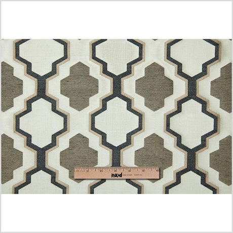 Beige and Black Geometric Lines and Shapes Satiny Brocade