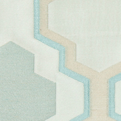 Ivory and Aqua Geometric Lines and Shapes Satiny Brocade