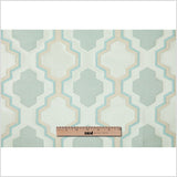Ivory and Aqua Geometric Lines and Shapes Satiny Brocade
