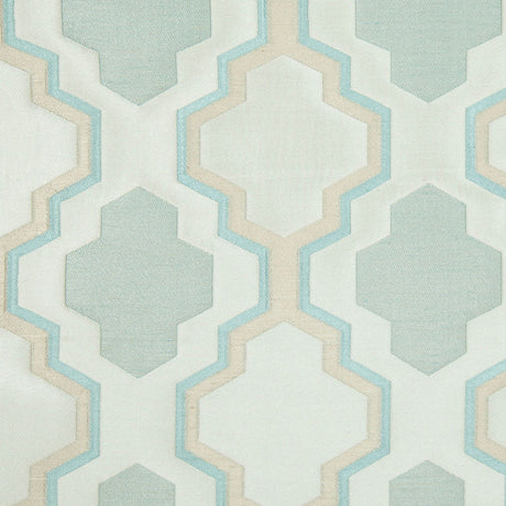 Ivory and Aqua Geometric Lines and Shapes Satiny Brocade
