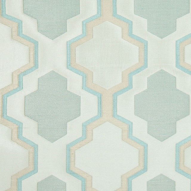 Ivory and Aqua Geometric Lines and Shapes Satiny Brocade