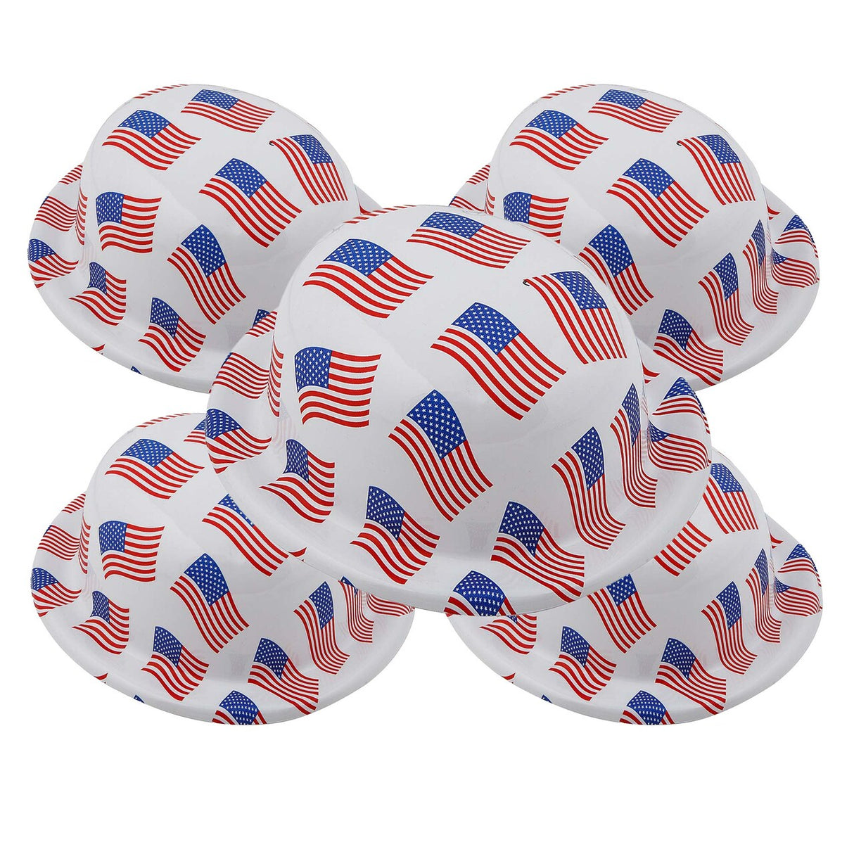 22" circ. Patriotic US Flag Red, White & Blue Plastic Derby Hats 12 Pc.