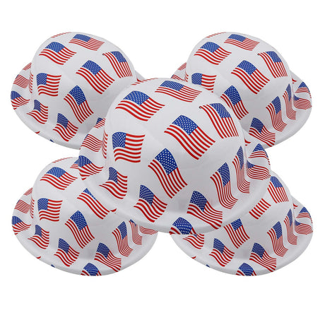 22" circ. Patriotic US Flag Red, White & Blue Plastic Derby Hats 12 Pc.