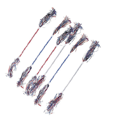 18" Patriotic Red, White & Blue Tinsel Plastic Batons 6 Pc.