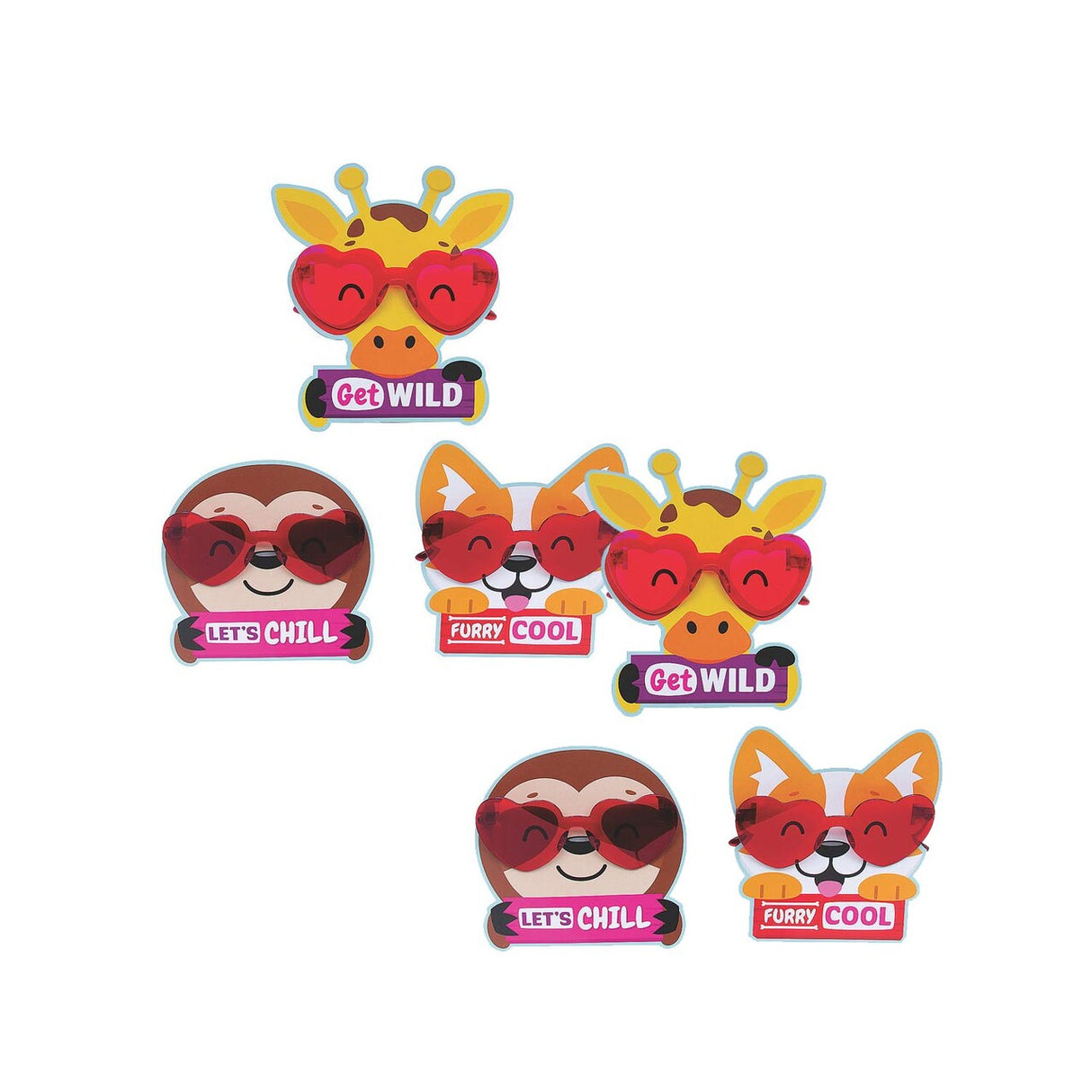 Rimless Heart Glasses for Valentine Exchanges with Animal Card – Pack of 12