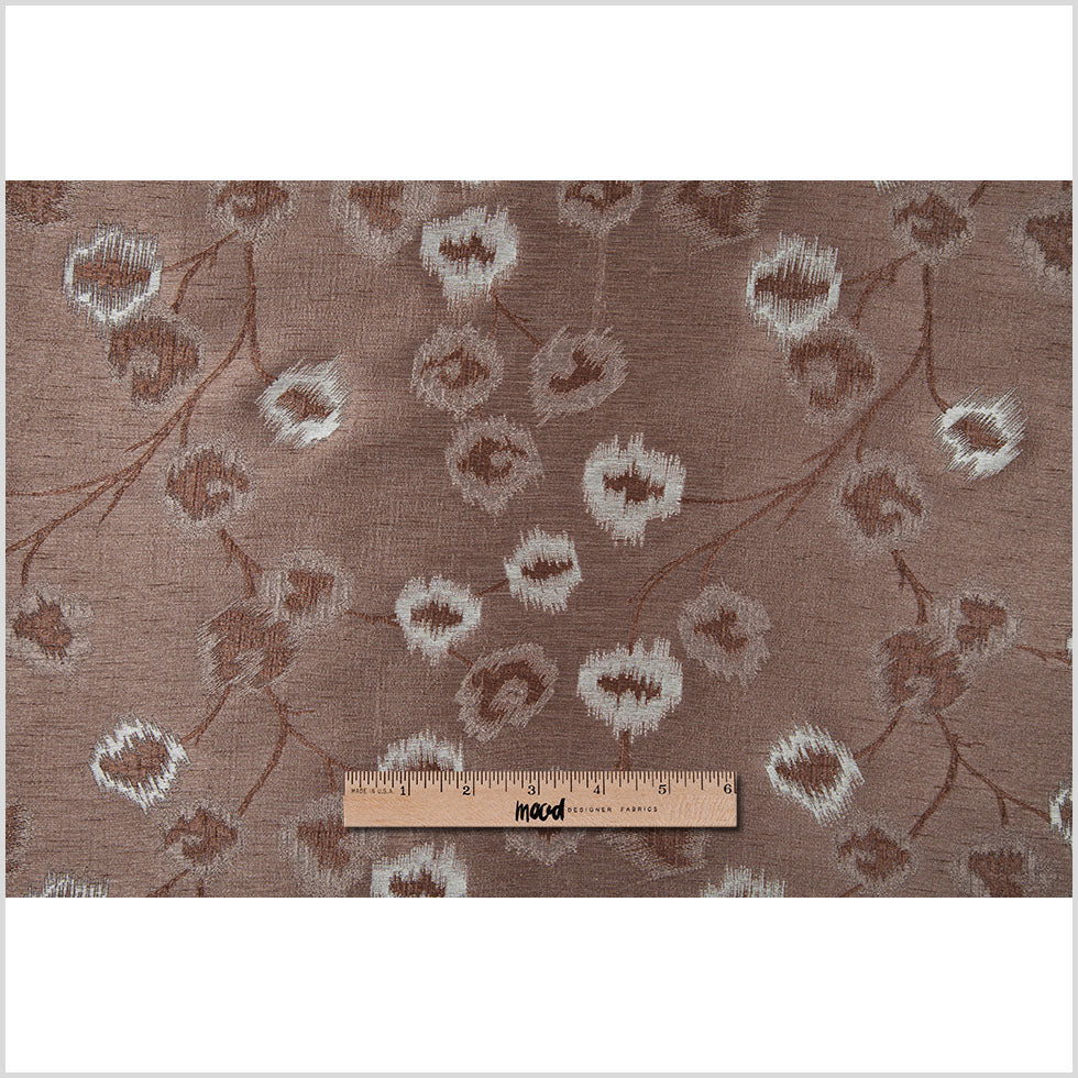 Taupe and Silver Soft Floral Satiny Brocade