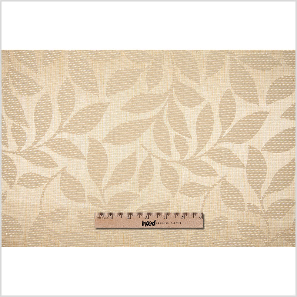 Gold Satiny Woven Leaves Jacquard