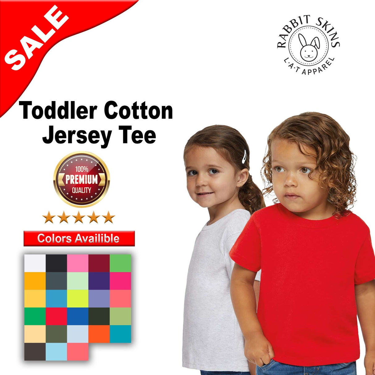 RADYAN® Toddler Cotton Jersey Crew Neck Short Sleeve Tee - 3301T