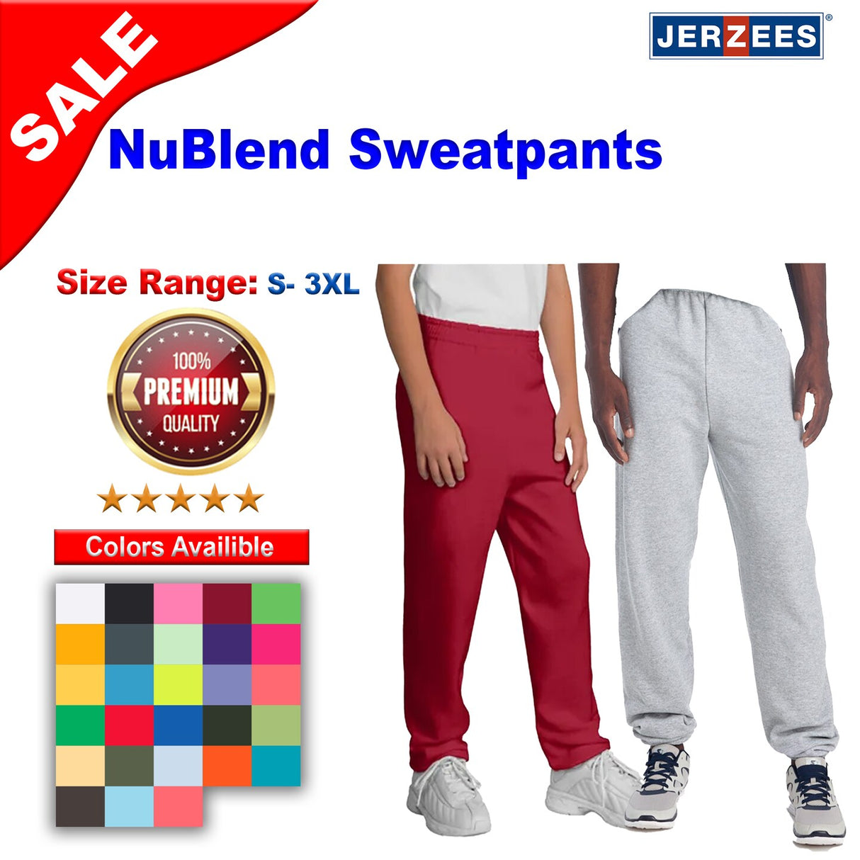 JERZEES® NuBlend Sweatpants Soft 50/50 Cotton Polyester Fleece Joggers