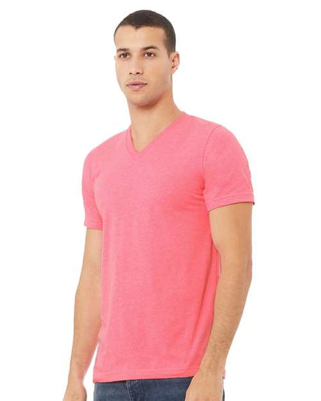 BELLA + CANVAS Heather CVC Short Sleeve V-Neck Tee in Heather Grass Green