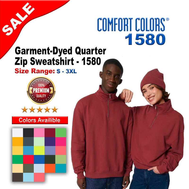 Comfort Colors® Garment-Dyed Quarter Zip Long Sleeve Sweatshirt