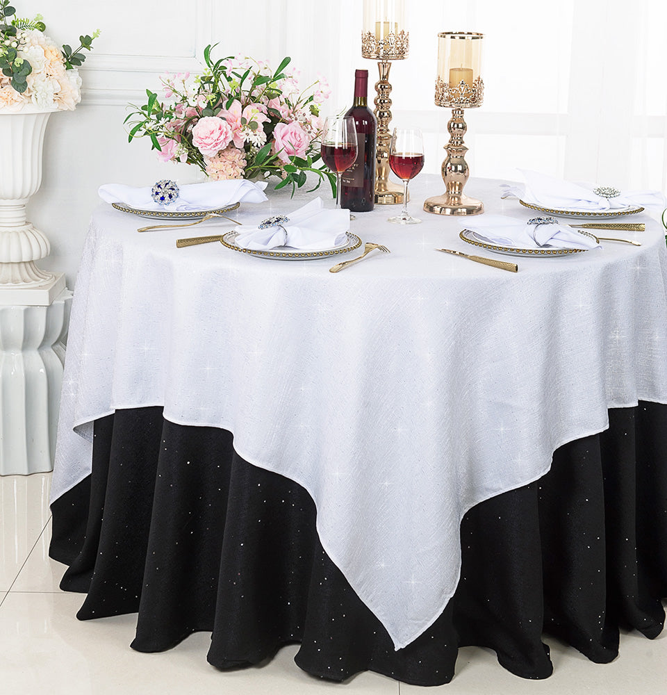 Sequin Paillette Poly Flax Burlap Table Overlay Square