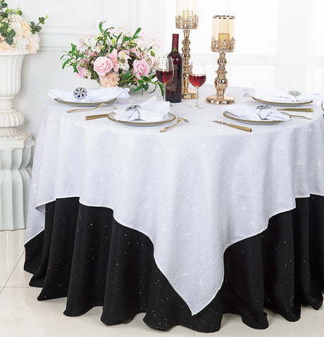 Sequin Paillette Poly Flax Burlap Table Overlay Square