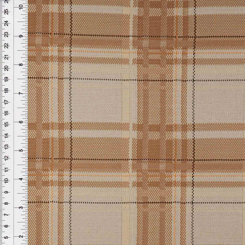 Caramel Plaid Double Knit Jacquard Fabric 1 Yard Stretch Medium Weight Soft 58/60" Wide