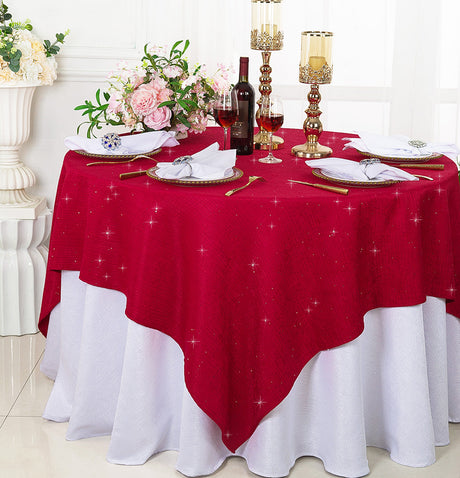 Square Sequin Table Overlay 72x72 Apple Red