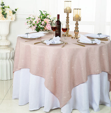 Square Sequin Table Overlay 72x72 Blush Pink