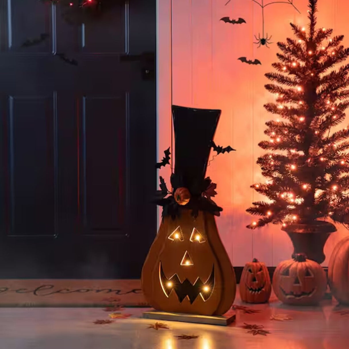 29.5 Inch Lighted Wooden Jack-O-Lantern Porch Decor