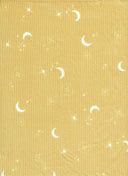 1 yarda de tela de punto acanalado de poliéster y spandex con estampado de estrellas y lunas, suave y elástica, ancho de 58/60"