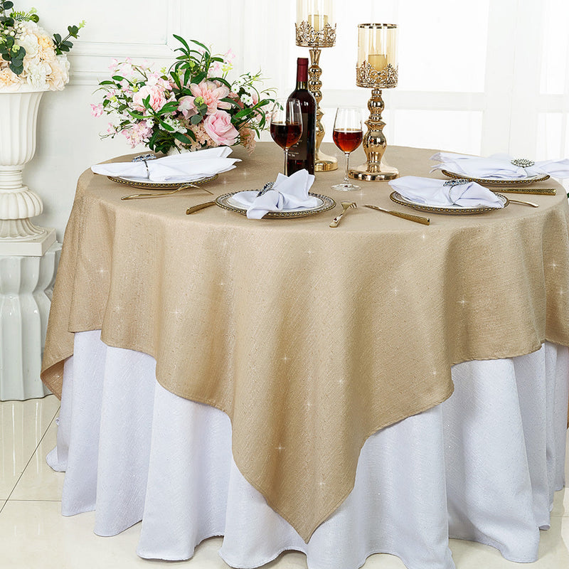 Square Sequin Table Overlay 72x72 Champagne