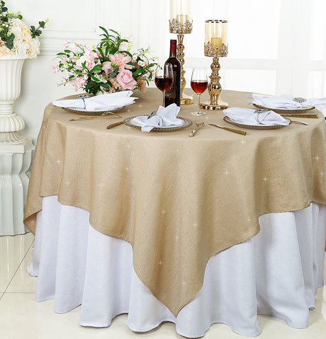 Square Sequin Table Overlay 72x72 Champagne