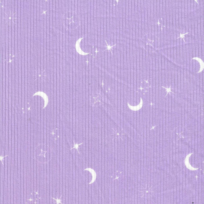 1 Yard Polyester Spandex Yummy Rib Knit Fabric Star Moon Print Soft Stretch 58/60" Width
