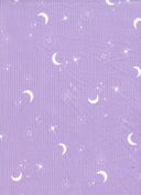 1 yarda de tela de punto acanalado de poliéster y spandex con estampado de estrellas y lunas, suave y elástica, ancho de 58/60"
