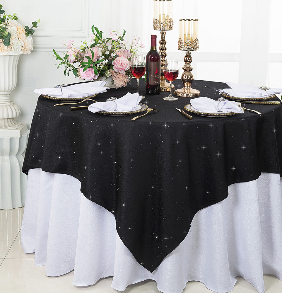 Sequin Paillette Poly Flax Burlap Table Overlay Square