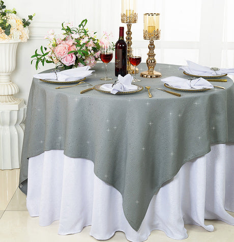 Square Sequin Table Overlay 72x72 Silver