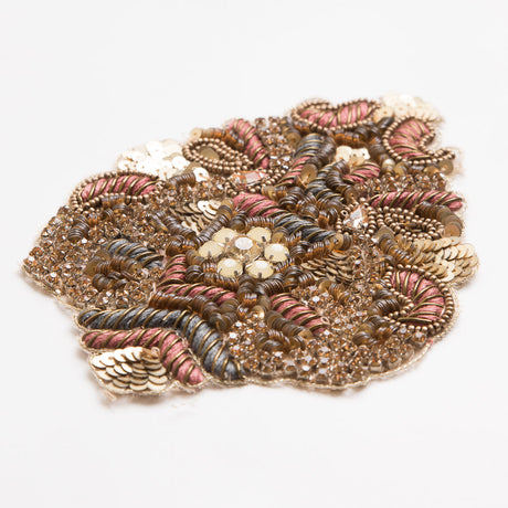Gold and Brown Beaded Rhinestone Applique - 4"