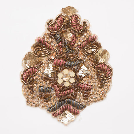 Gold and Brown Beaded Rhinestone Applique - 4"