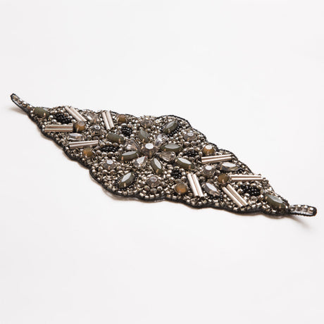 Silver and Green Beaded Rhinestone Applique - 9"