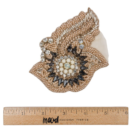 Pink and Gray Beaded Rhinestone Applique - 3"
