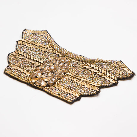 Gold and Black Beaded Rhinestone Applique - 5.5"