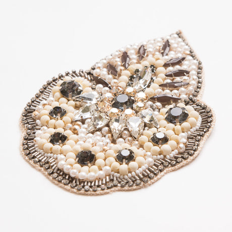Cream Black and Gold Beaded Rhinestone Applique - 4.75"