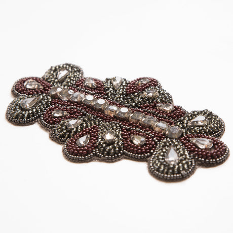 Maroon and Gray Beaded Rhinestone Applique - 5.5"