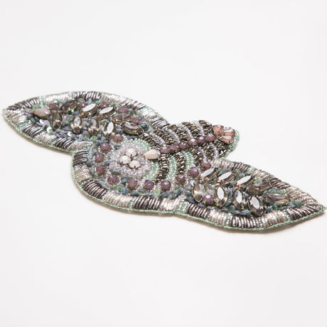 Gunmetal and Lavender Beaded Rhinestone Applique - 7.5"