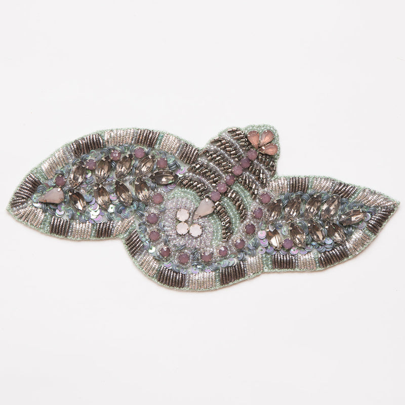 Gunmetal and Lavender Beaded Rhinestone Applique - 7.5"