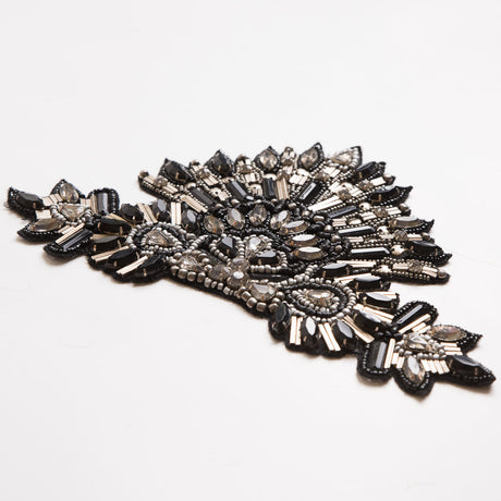 Black and Silver Beaded Rhinestone Applique - 8.5"