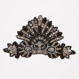 Black and Silver Beaded Rhinestone Applique - 8.5"