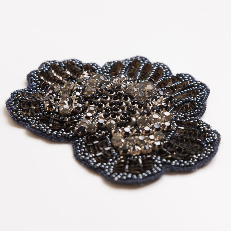 Navy and Clear Beaded and Sequined Rhinestone Applique - 4"