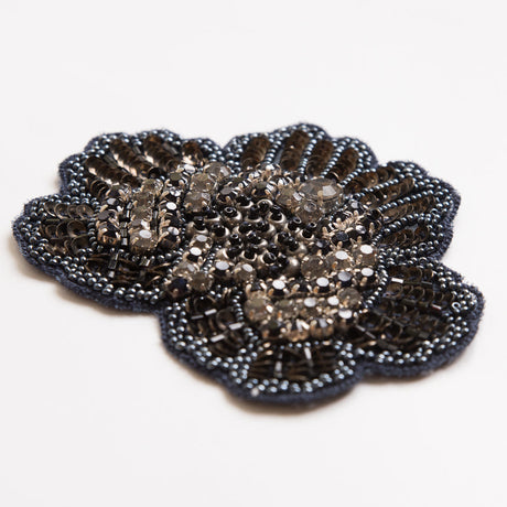 Navy and Clear Beaded and Sequined Rhinestone Applique - 4"
