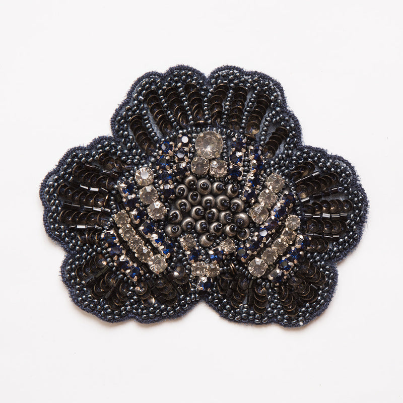 Navy and Clear Beaded and Sequined Rhinestone Applique - 4"