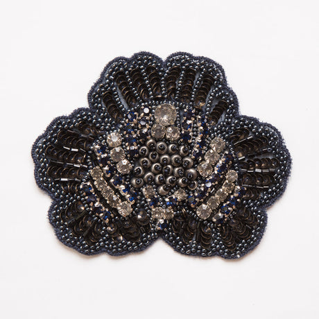 Navy and Clear Beaded and Sequined Rhinestone Applique - 4"