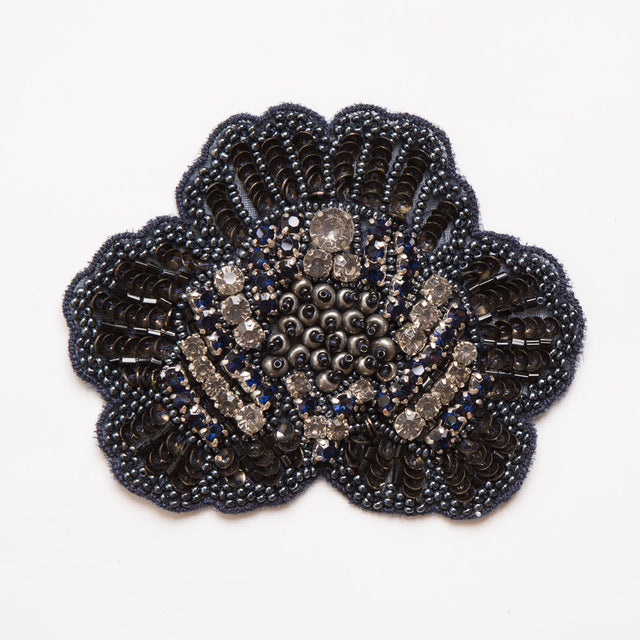 Navy and Clear Beaded and Sequined Rhinestone Applique - 4"