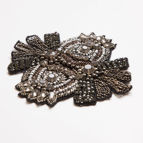 Black and Gray Beaded Rhinestone Applique - 4.5"