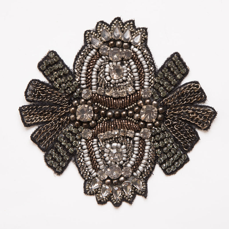 Black and Gray Beaded Rhinestone Applique - 4.5"