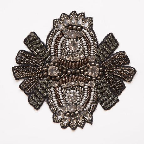 Black and Gray Beaded Rhinestone Applique - 4.5"
