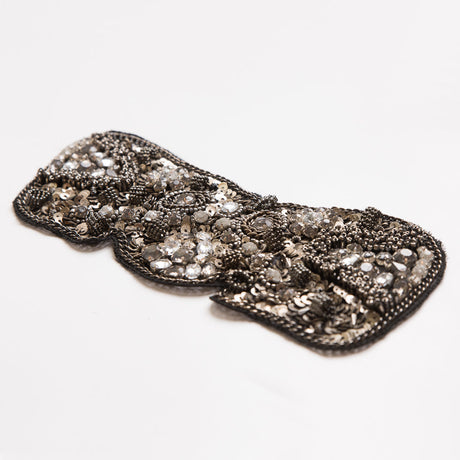 Black and Gunmetal Beaded and Sequined Rhinestone Applique - 8"