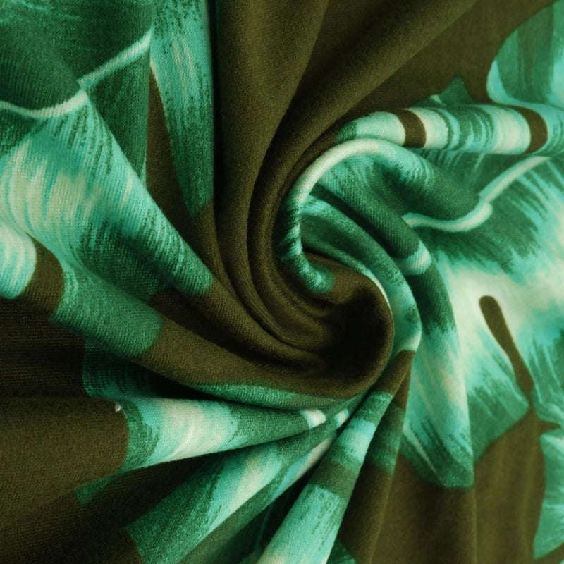 1 Yard Tropical Hawaiian Leaf DTY Brushed Knit Fabric Soft Stretch Polyester Spandex 58/60 Inches Wide