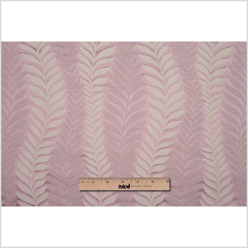 Pale Mauve Tone-on-Tone Leaves Satin Jacquard